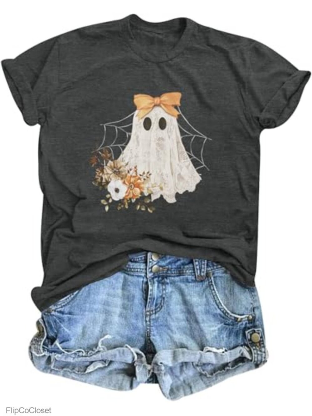 Women's Halloween Ghost Graphic T-Shirt Short Sleeve Crew Neck